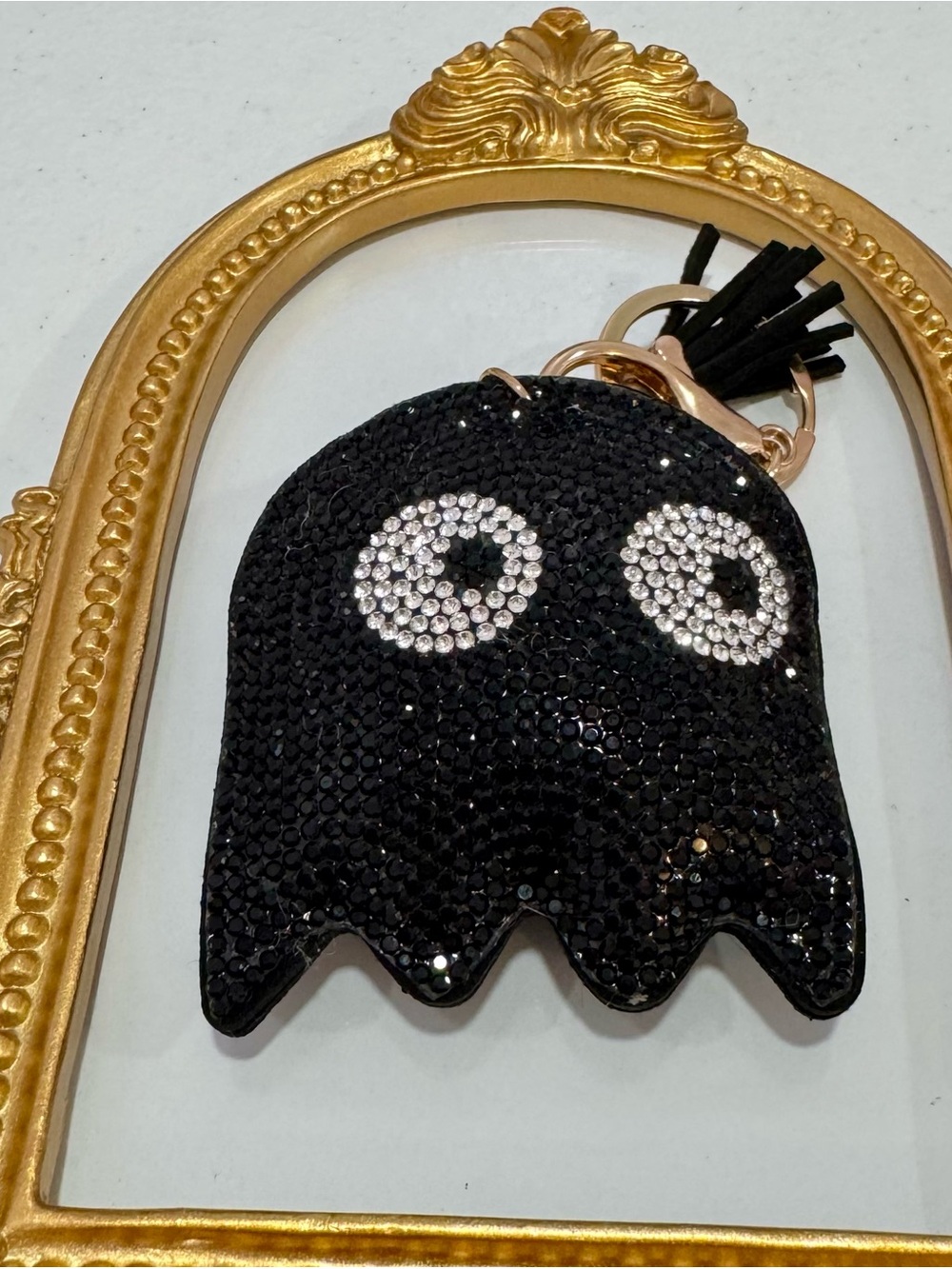 New Black Crystal Pac Man Ghost Keychain Bag Charm